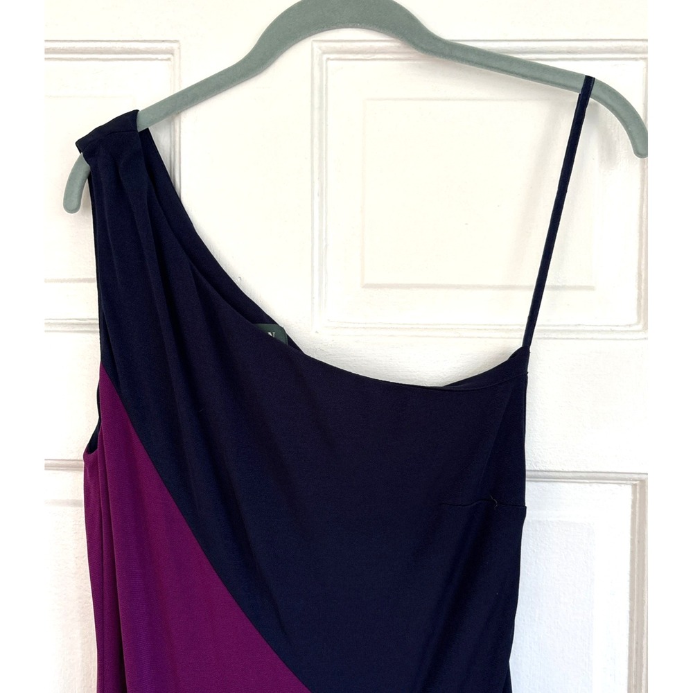 Lauren Ralph Lauren One Shoulder Colorblock Maxi Dress Navy Purple Size M - Picture 6 of 8
